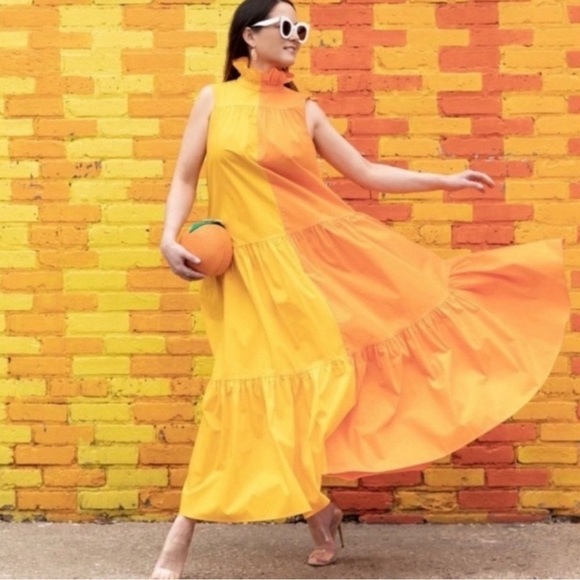Christopher John Rogers for Target Orange & Yellow Color Block Maxi Dress - Picture 2 of 6